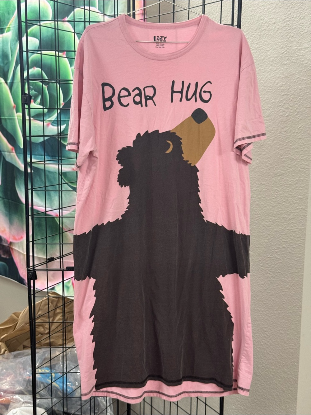 Lazy One Pink Bear Hug Nightshirt with Brown Bear Graphic OS